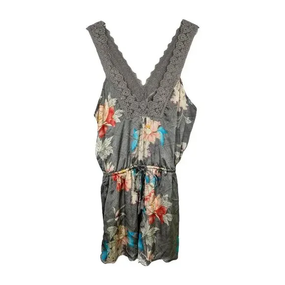 Anthropologie Eloise Lela Lace Romper Small Floral NIghtie Teddy Gray Boho Sleep - Picture 3 of 8